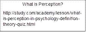 What is Perception?
http://study.com/academy/lesson/what-is-perception-in-psychology-definition-theory-quiz.html






