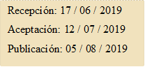 Recepción: 17 / 06 / 2019
Aceptación: 12 / 07 / 2019
Publicación: 05 / 08 / 2019
